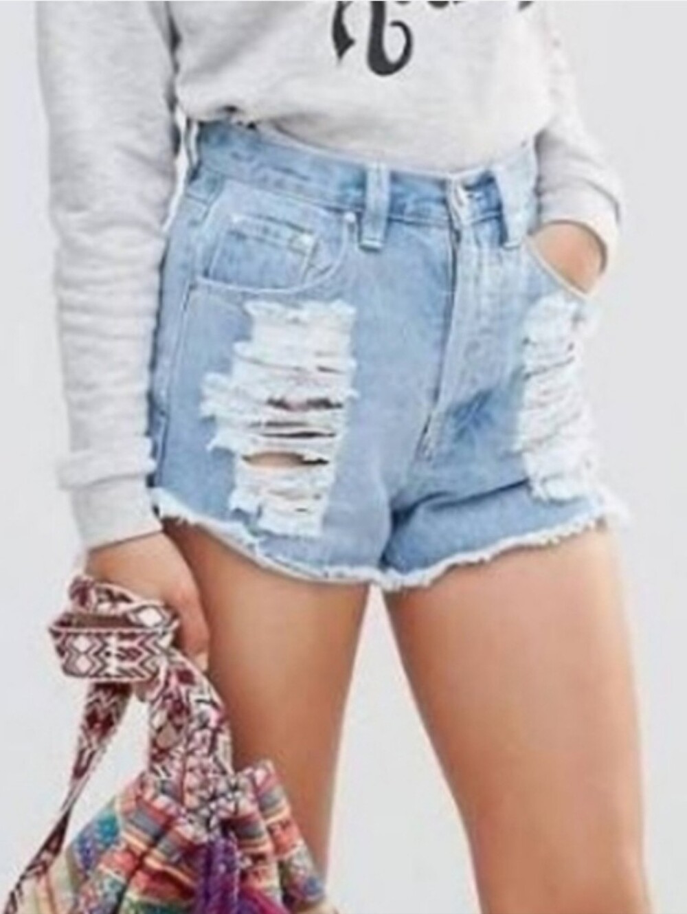 MINKPINK Distressed High Rise Denim Cutoff Shorts Light Wash Size S